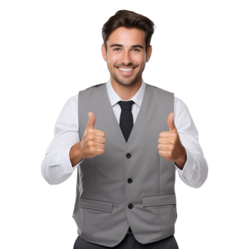 Pngtree Man Give Double Thumbs Up Wearing A Gray Office Vest Png Image 11604935